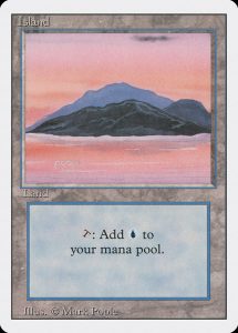 An early Mark Poole Island land card from Magic: the Gathering.